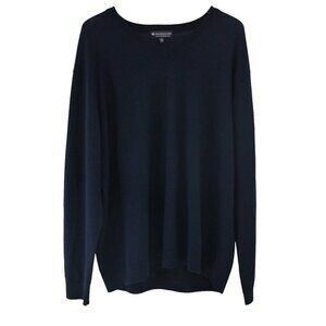 HART SCHAFFNER MARX Sweater Mens Sz 2XB Navy‎ Blue Merino Wool Lightweight VNeck